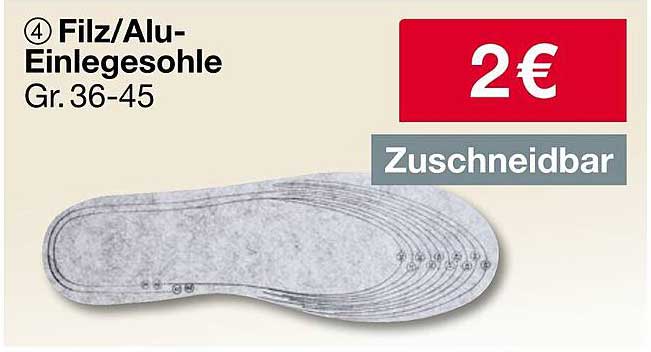 Filz/Alu-Einlegesohle Gr. 36-45