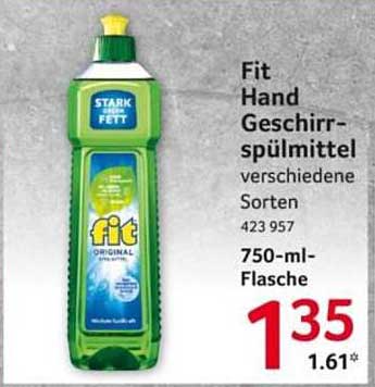 Fit Hand Geschirrspülmittel – verschiedene Sorten – 750-ml-Flasche