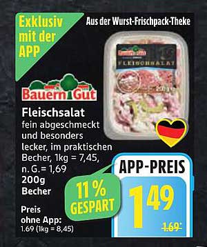 Fleischsalat 200g Becher für nur 1,49€ von Bauern Gut