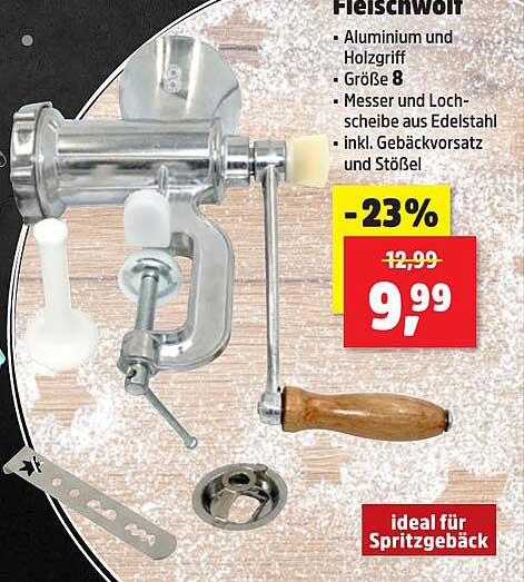 Fleischwolf Aluminium mit Holzgriff, Größe 8