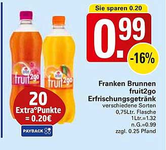 Franken Brunnen fruit2go Erfrischungsgetränk 0,75l Flasche