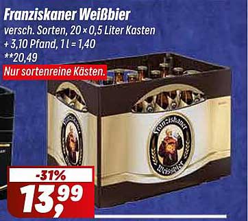 Franziskaner Weißbier 20 x 0,5 Liter Kasten - 31% Rabatt