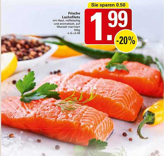 Frische Lachsfilets mit Haut, rotfleischig und aromatisch, auf Wunsch mariniert