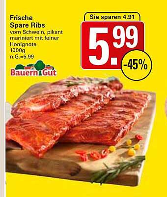 Frische Spare Ribs vom Schwein, pikant mariniert mit feiner Honignote