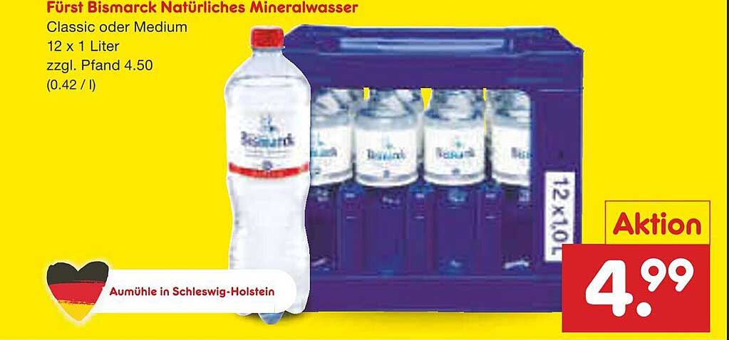 Fürst Bismarck Natürliches Mineralwasser Classic oder Medium 12 x 1 Liter