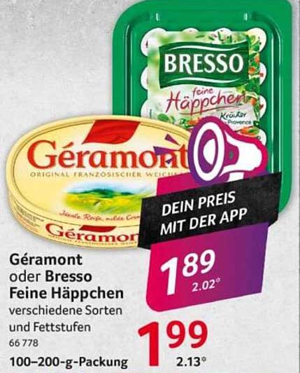Géramont oder Bresso Feine Häppchen – verschiedene Sorten und Fettstufen