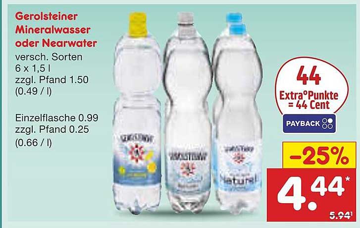 Gerolsteiner Mineralwasser oder Nearwater 6 x 1,5 l