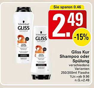 Gliss Kur Shampoo oder Spülung – verschiedene Varianten 250/200ml Flasche