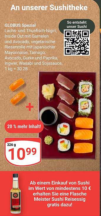 GLOBUS Spezial Lachs- und Thunfisch-Nigiri, Inside Out mit Garnelen und Avocado