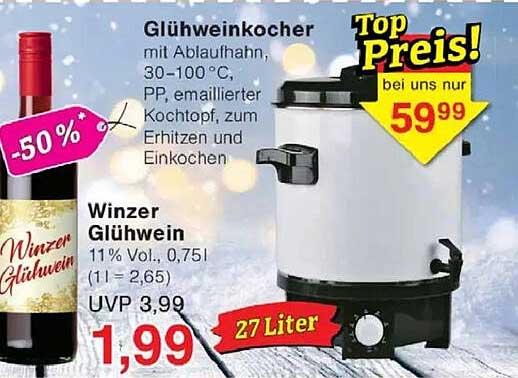 Glühweinkocher mit Ablauffahn, 30-100°C, 27 Liter