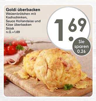 Goldi überbacken - Weizenbrötchen mit Kochschinken, Sauce Hollandaise und Käse überbacken