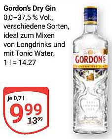 Gordon's Dry Gin 0,0–37,5 % Vol., verschiedene Sorten