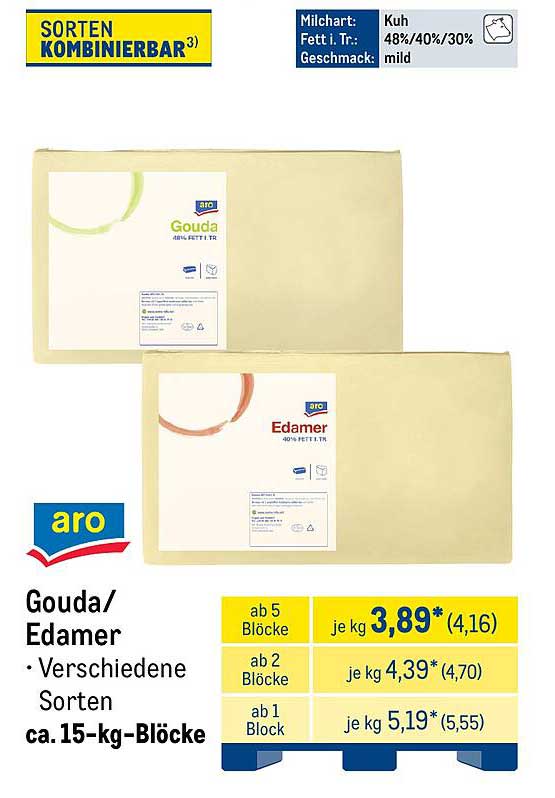 Gouda/Edamer Käse 15-kg-Blöcke