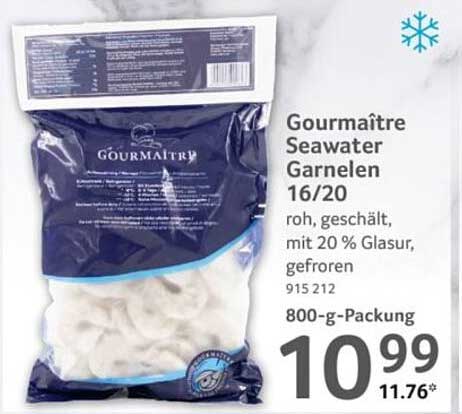 Gourmaître Seawater Garnelen 16/20 - roh, geschält, mit 20 % Glasur, gefroren - 800-g-Packung