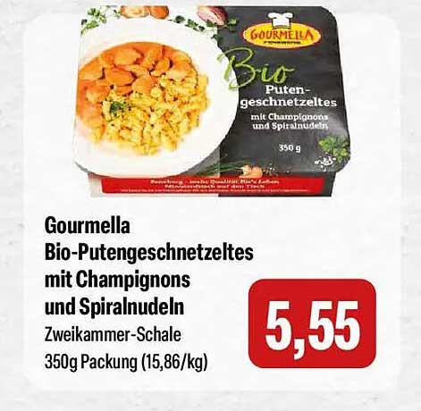 Gourmella Bio-Putenschnetzletes mit Champignons und Spiralnudeln