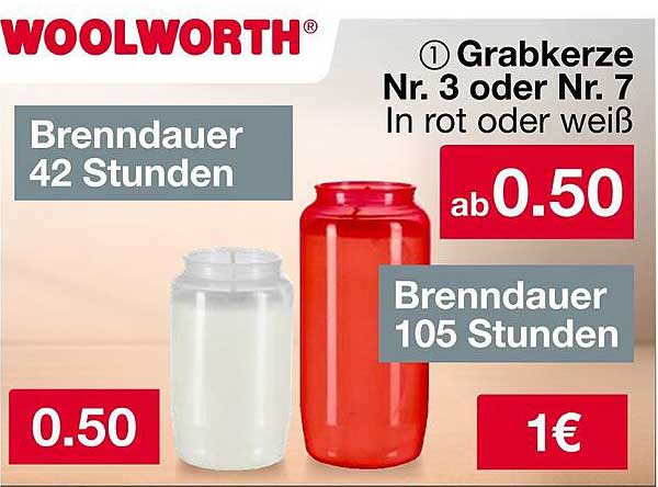 Grabkerze Nr. 3 oder Nr. 7 in Rot oder Weiß