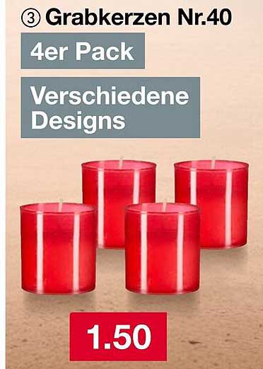 Grabkerzen Nr. 40 - 4er Pack in verschiedenen Designs