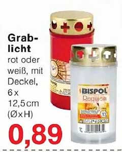 Grablicht rot oder weiß, mit Deckel, 6 x 12,5 cm (Ø x H)