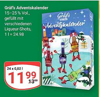 Gräf's Adventskalender gefüllt mit verschiedenen Liqueur-Shots