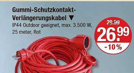Gummi-Schutzkontakt-Verlängerungskabel 25 Meter - Rot