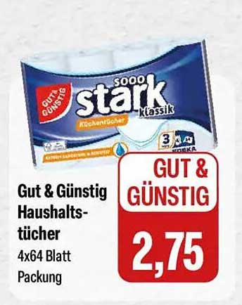 Gut & Günstig Haushalts-Tücher 4x64 Blatt Packung