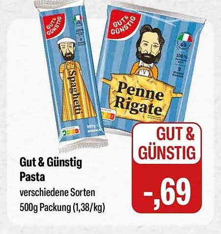 Gut & Günstig Pasta – verschiedene Sorten 500g Packung