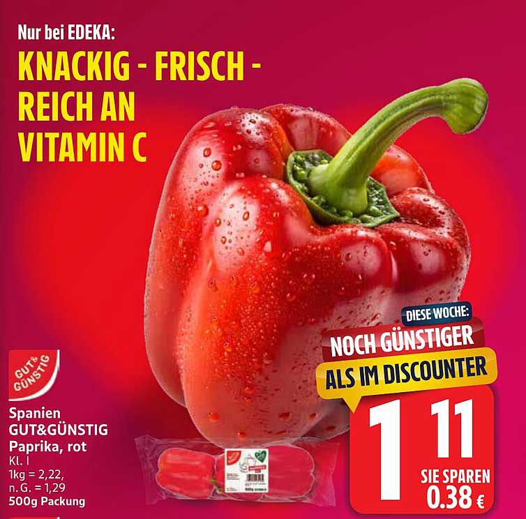 GUT&GÜNSTIG Paprika, rot - 500g Packung