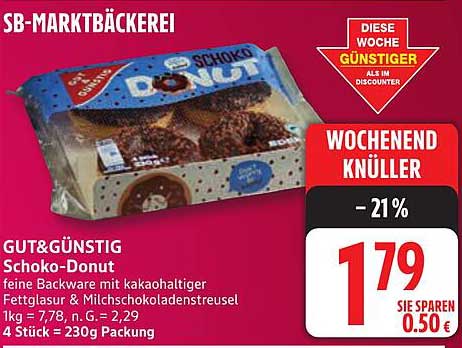 GUT&GÜNSTIG Schoko-Donut – 4 Stück in 230 g Packung