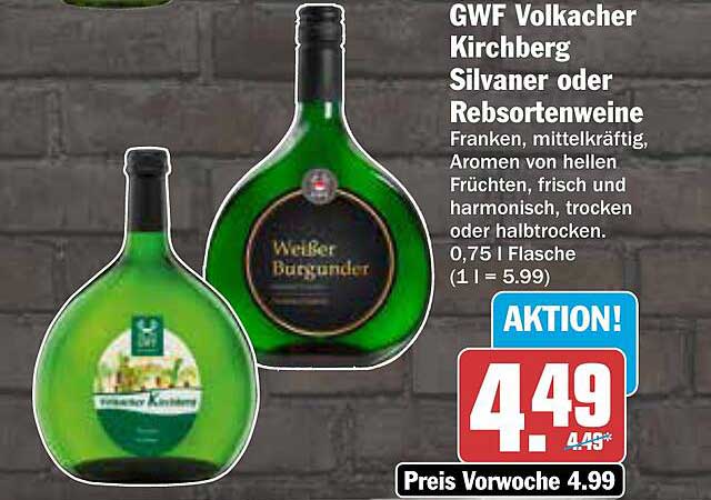 GWF Volkacher Kirchberg Silvaner oder Rebsortenweine