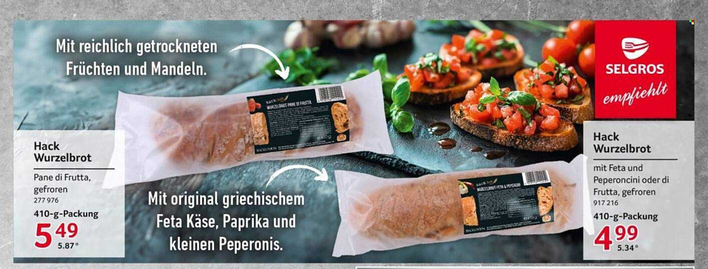 Hack Wurzelbrot mit Feta und Peperoncini oder di Frutta, gefroren