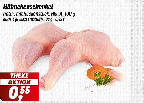 Hähnchenschenkel natur, mit Rückenteil, Hkl. A, 100 g