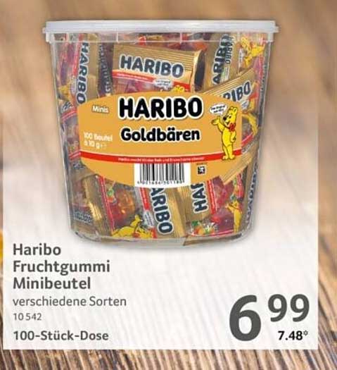 Haribo Fruchtgummi Minibeutel verschiedene Sorten 100-Stück-Dose