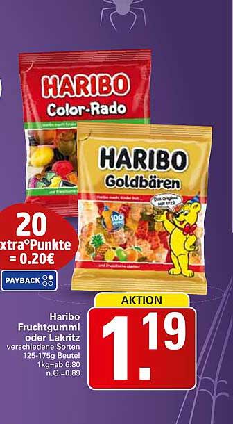 Haribo Fruchtgummi oder Lakritz verschiedene Sorten 125-175g Beutel