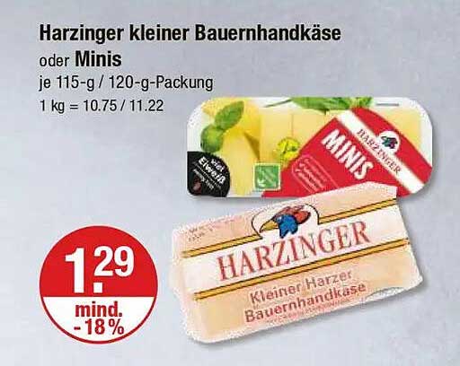 Harzinger kleiner Bauernhandkäse oder Minis je 115-g / 120-g-Packung