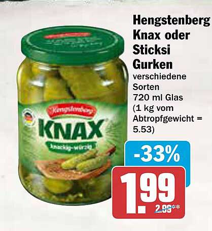 Hengstenberg Knax oder Sticksi Gurken 720 ml