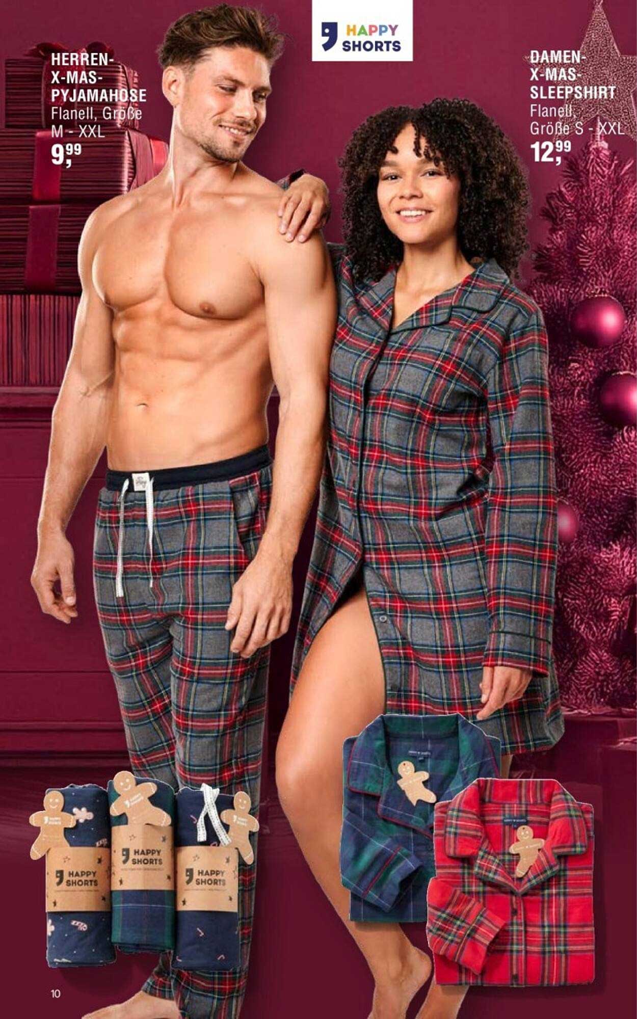Herren X-Mas-Pyjamahose & Damen X-Mas-Sleepshirt aus Flanell
