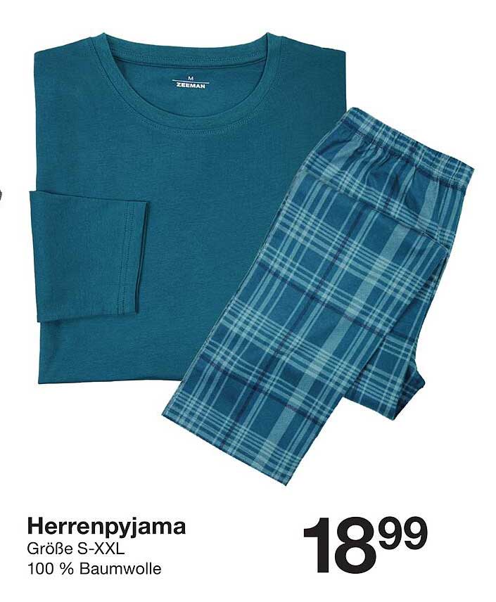 Herrenpyjama - Größe S-XXL - 100 % Baumwolle
