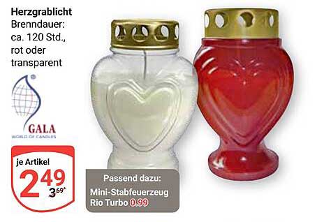 Herzgrablicht - Brenndauer ca. 120 Std., rot oder transparent