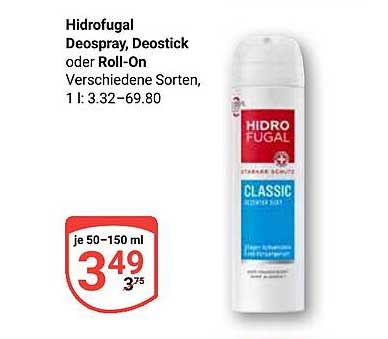 Hidrofugal Deospray, Deostick oder Roll-On – Verschiedene Sorten, 1 l: 3,32–69,80