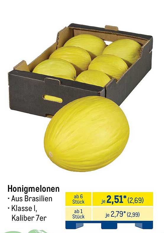 Honigmelonen aus Brasilien – Klasse I, Kaliber 7er