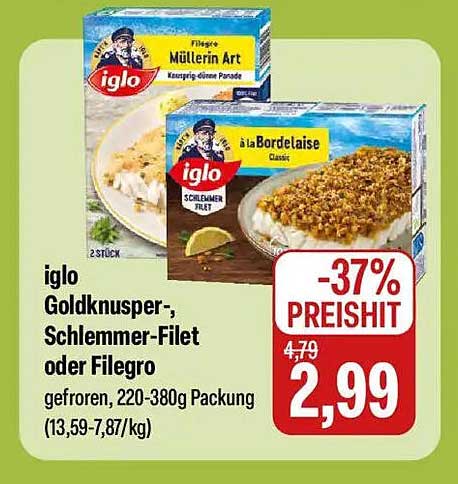 iglo Goldknusper-, Schlemmer-Filet oder Filegro – gefroren, 220-380g Packung