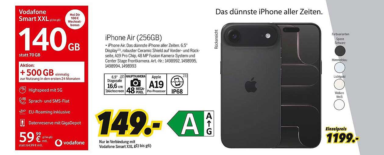 iPhone Air (256GB) - Das dünnste iPhone aller Zeiten