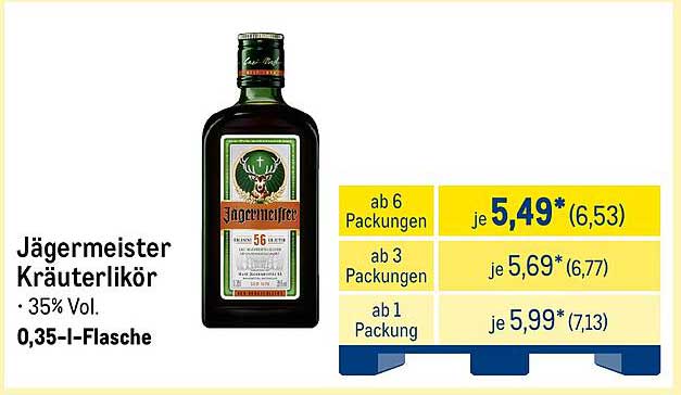 Jägermeister Kräuterlikör - 0,35 l Flasche für nur 5,49 €