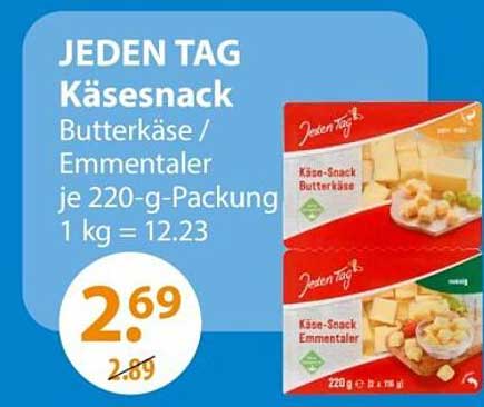 JEDEN TAG Käsesnack Butterkäse / Emmentaler je 220-g-Packung