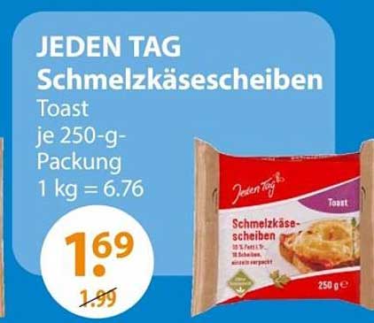 JEDEN TAG Schmelzkäse-Scheiben Toast 250 g