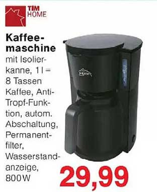 Kaffeemaschine mit Isolierkanne, 1 l = 8 Tassen Kaffee