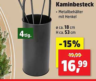 Kaminbesteck - Metallbehälter mit Henkel, 4-tlg.