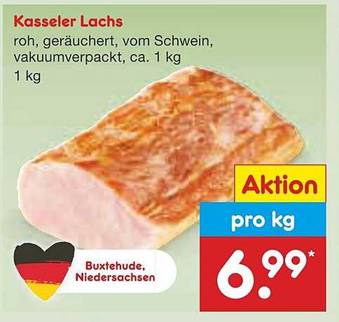 Kasseler Lachs, roh, geräuchert, vom Schwein, vakuumverpackt, ca. 1 kg