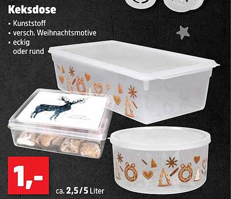 Keksdose mit verschiedenen Weihnachtsmotiven
