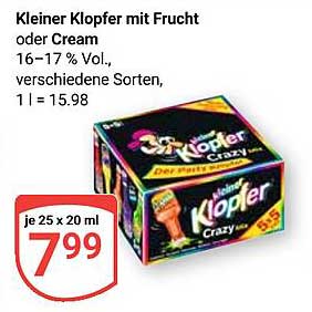 Kleiner Klopfer mit Frucht oder Cream - 16–17% Vol.